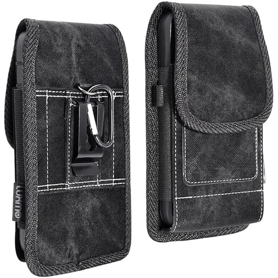 Vertical Black Rugged Extra Pocket Case is Compatible with Samsung Galaxy A33, A32, A03s, A02s, A04s Phones with any cover on