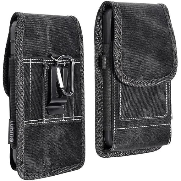 Vertical Black Rugged Extra Pocket Case is Compatible with Sonim XP 10 with any cover on