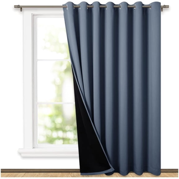 Vertical Blind for Window, Total Shade Patio Door Curtain, Heavy-Duty Full Light Shading Sliding Door Drape Room Divider Curtain (Stone Blue, 1 Panel, 100 inches Wide x 84 inches Long)