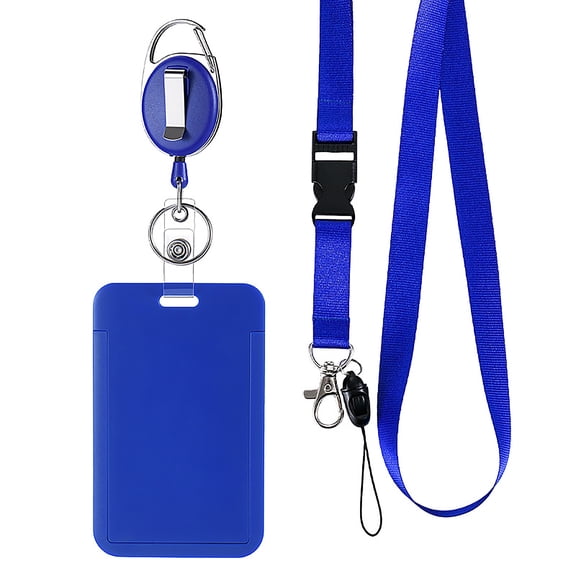 Vertical Blue Slide Id Badge Holder Lanyard with Sliding Oval Buckle, Sturdy Clear Card Protector for Work Employee, School, Bus Pass and Office Access, 1 Pack