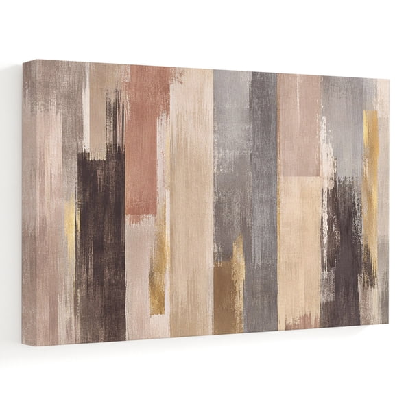 Vertical Brushwork Canvas Wall Art, Abstract Minimalist Brown Gold Cream Layer Wall Art Prints Artwork Framed Canvas Ready to Hang Art Pictures for Bathroom, Dressing Table, Entryway 12" x 8"