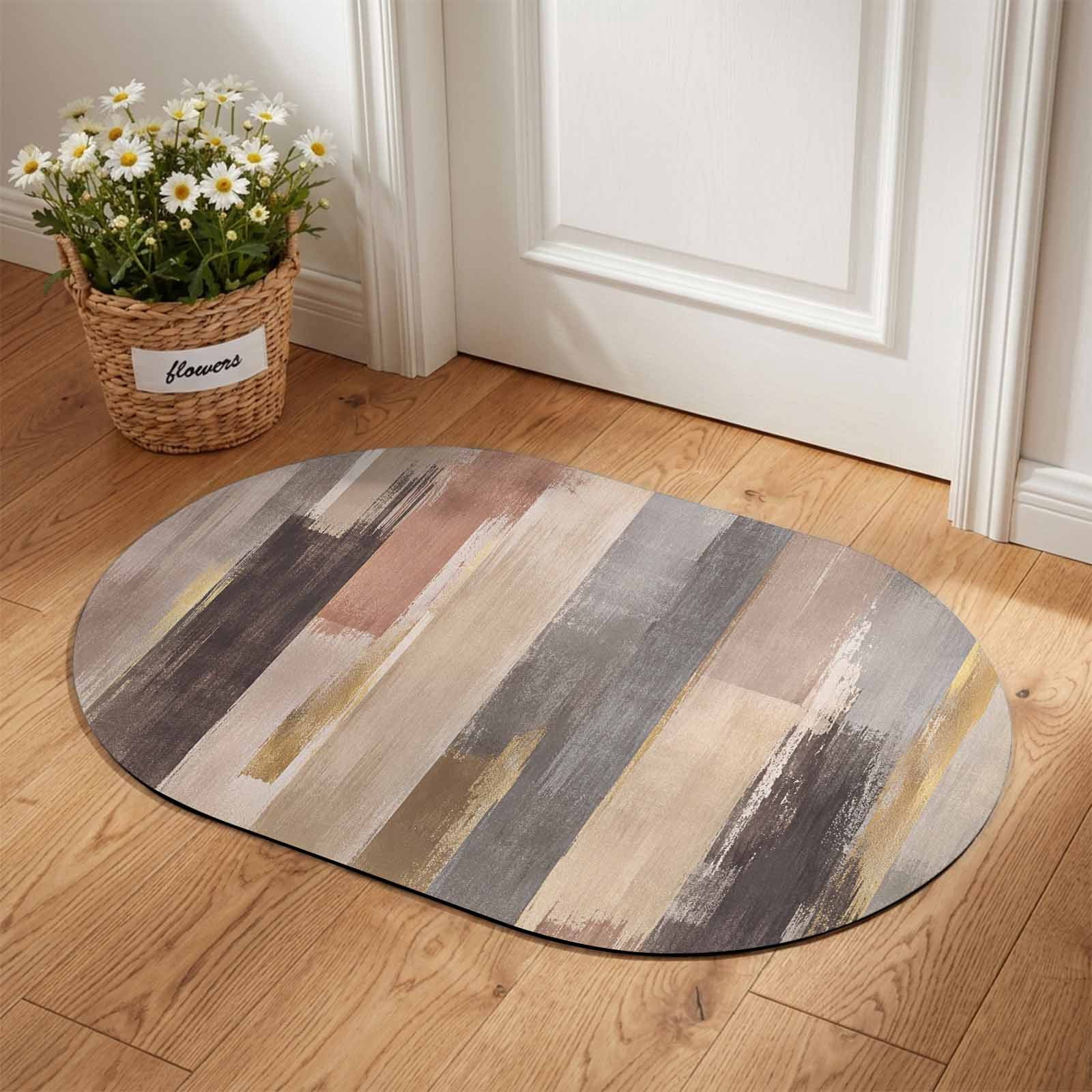 Earthy Brown Rug Vertical Brushwork Diatomaceous Earth Bath Mat, Abstract Minimalist ...