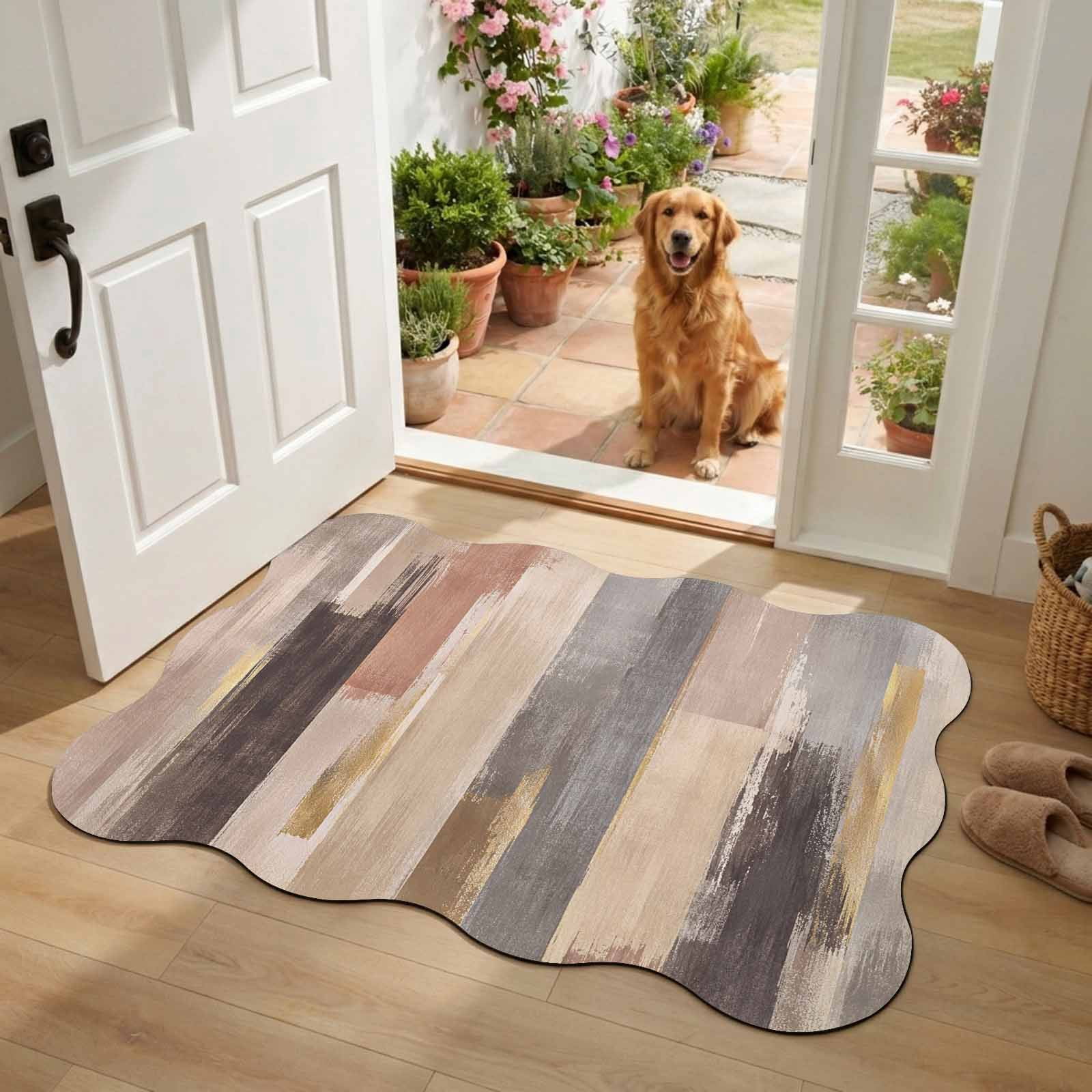 Earthy Brown Rug Vertical Brushwork Diatomaceous Earth Bath Mat, Abstract Minimalist ...