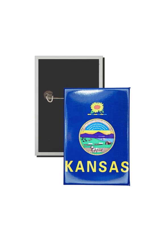 Vertical Button - State Flag Kansas - USA | Wearable Lapel Pin, Travel Souvenir, Collectible Display Piece