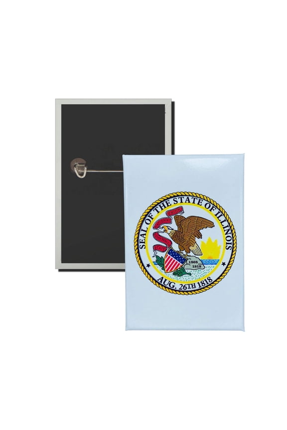 Vertical Button - State Seal Illinois - USA | Wearable Lapel Pin, Travel Souvenir, Collectible Display Piece