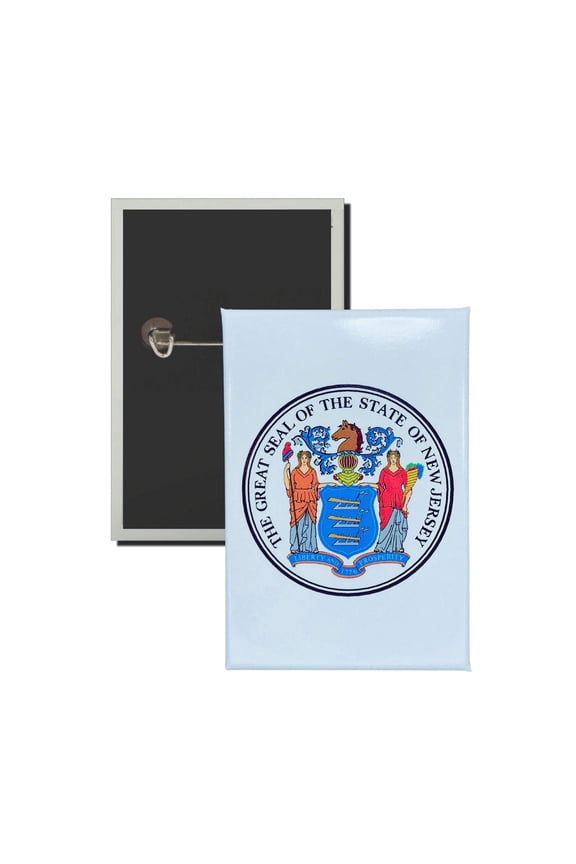 Vertical Button - State Seal New Jersey - USA | Wearable Lapel Pin, Travel Souvenir, Collectible Display Piece