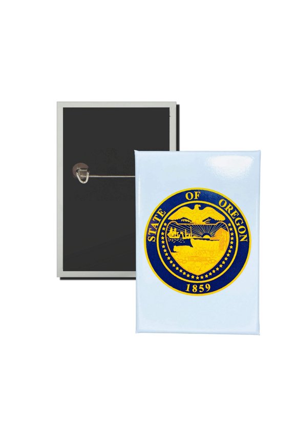 Vertical Button - State Seal Oregon - USA | Wearable Lapel Pin, Travel Souvenir, Collectible Display Piece