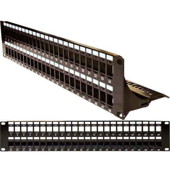 Vertical Cable 043-384/48/2U Blank Patch Panel, 48 Port, with Cable Manager Black