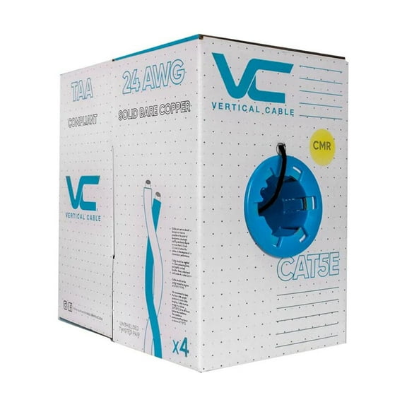 Vertical Cable 1000ft Solid Cat5E Cable - 24AWG 350MHz CMR Bare Copper Bulk Ethernet Green