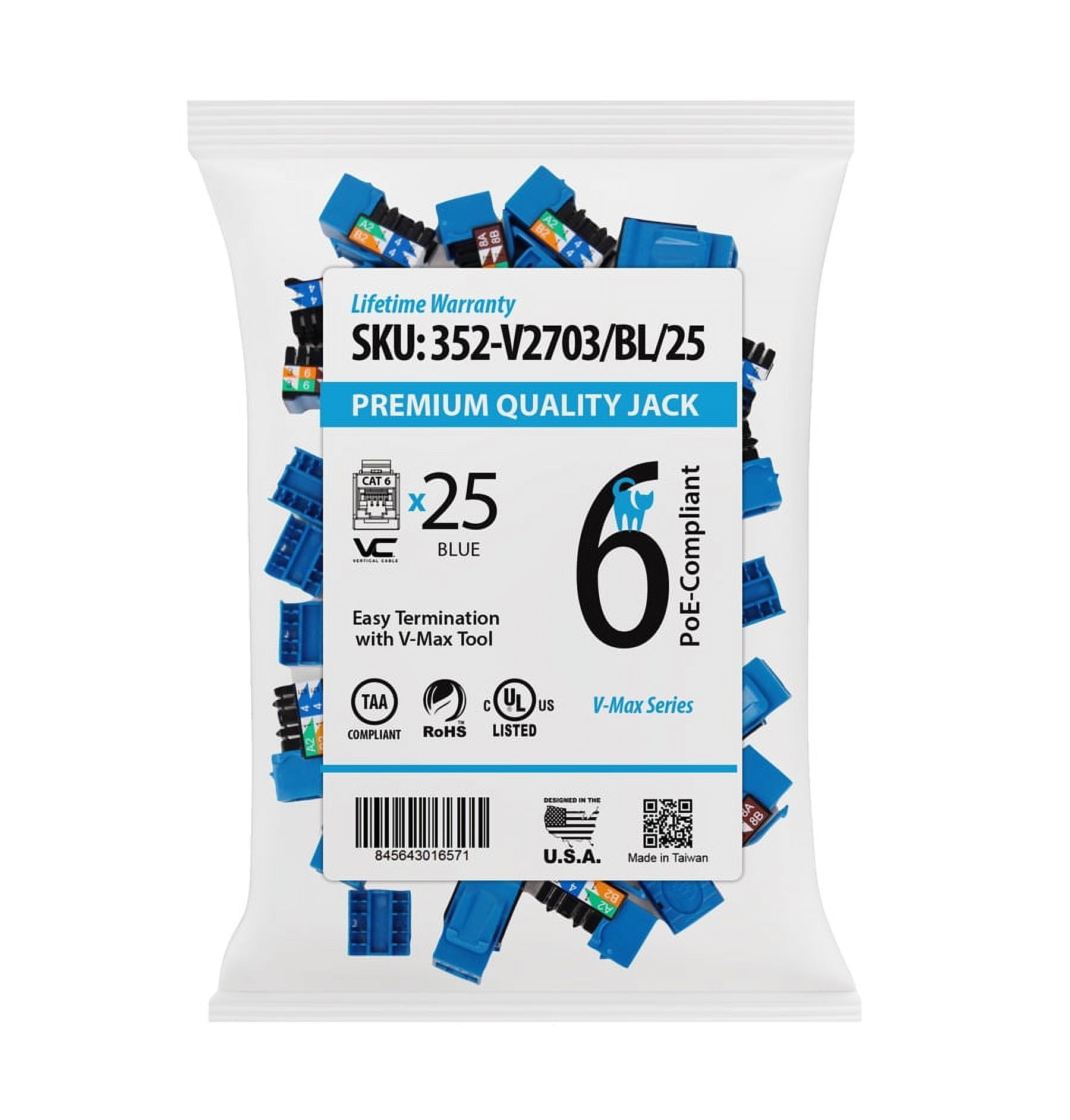 VC VERTICAL CABLE CAT6 RJ45 Keystone Jack, V-Max Series
