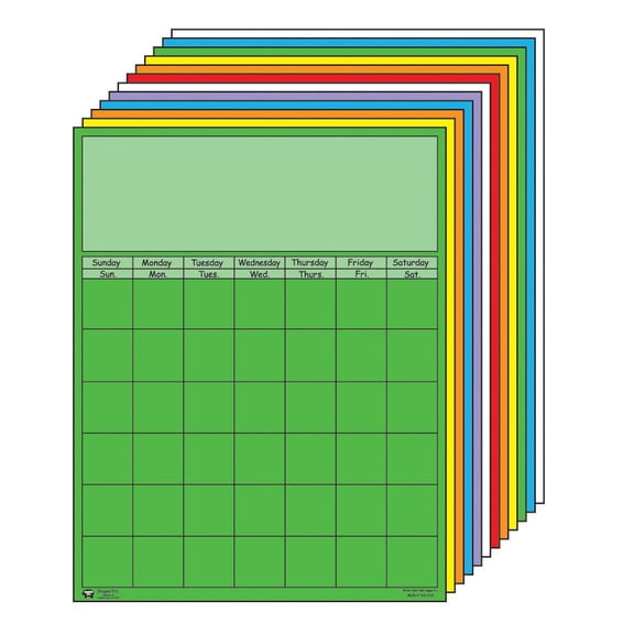 Vertical Calendar Set of 12 Assorted Colors 28in x 22in Classroom Wall Calendar Teacher Planning Holidays School Decoration Family Plans Homeschool USA Made$$Office