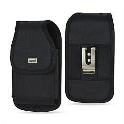 Vertical Canvas Case with Hook and Loop closure with belt clip and belt loop for LG journey phone with a cover on it.