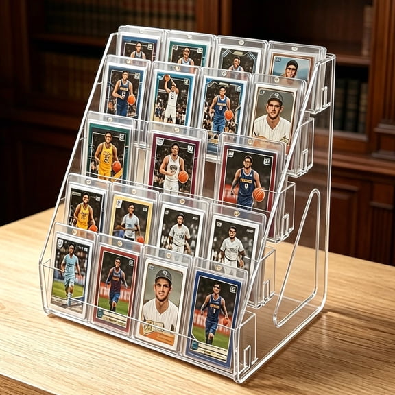 Vertical Card Holder Display,5 Tier Wooden Card Display Stand for Trading Cards,Desk & Shelf Organize,for Game Cards,Sports Cards,Graded PSA/BGS/SGC,Baseball,Basketball&Football(Soccer) Card Stand