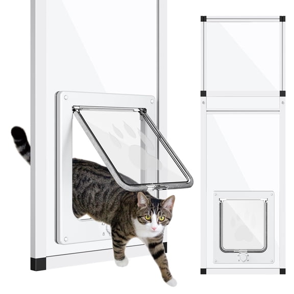 Vertical Cat Door For Window Fits 31"-42" Height 1-mintall | Aluminum Frame + Hd Glweatherproof Designic Closureert Adjustable Pet Cats