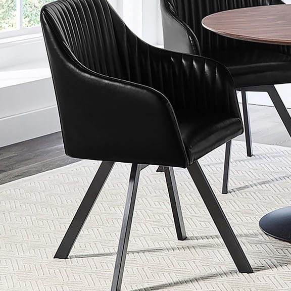 Vertical Channel Tufted Swivel Arm Chair in Black | Suits Industrial Mid - century Dining Rooms, Offers Support