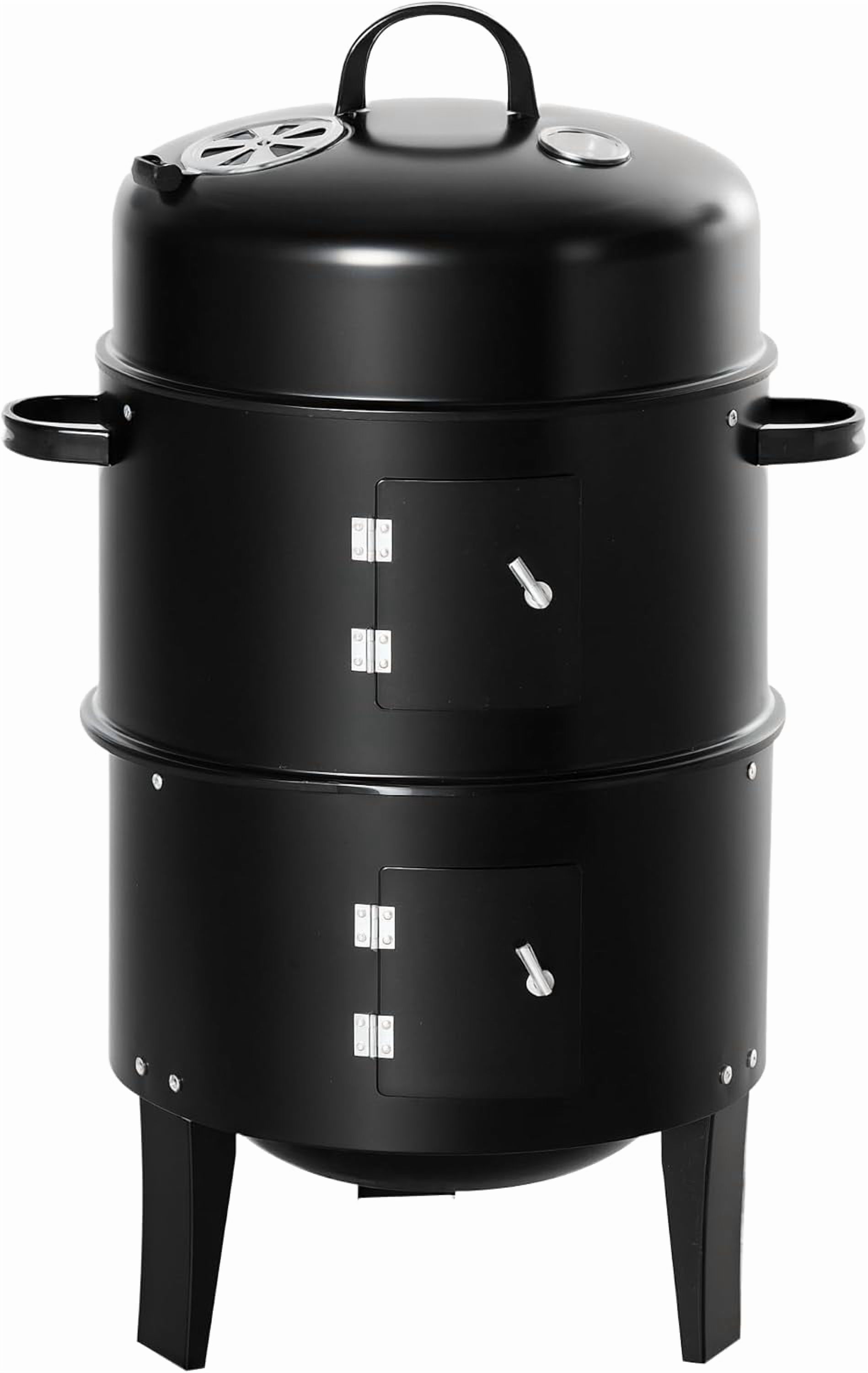 Vertical Charcoal BBQ Smoker, 3-in-1 16" Round Charcoal Barbecue Grill with 2 Cooking Area, and Thermometer for Outdoor Camping Picnic Backyard Cooking, Black