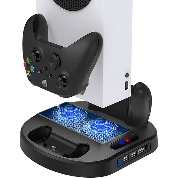 Vertical Charging Stand for Xbox Series S Controllers with Cooling Fan, Charger Dock Station with LED Indicator and 3 USB Hubs