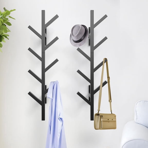 Vertical Coat Rack & Hat Rack Set of 2, Wall Mounted 39 Inch Floating Coat Rack for Entryway, Living Room, Bedroom, Black, YMJ-2P