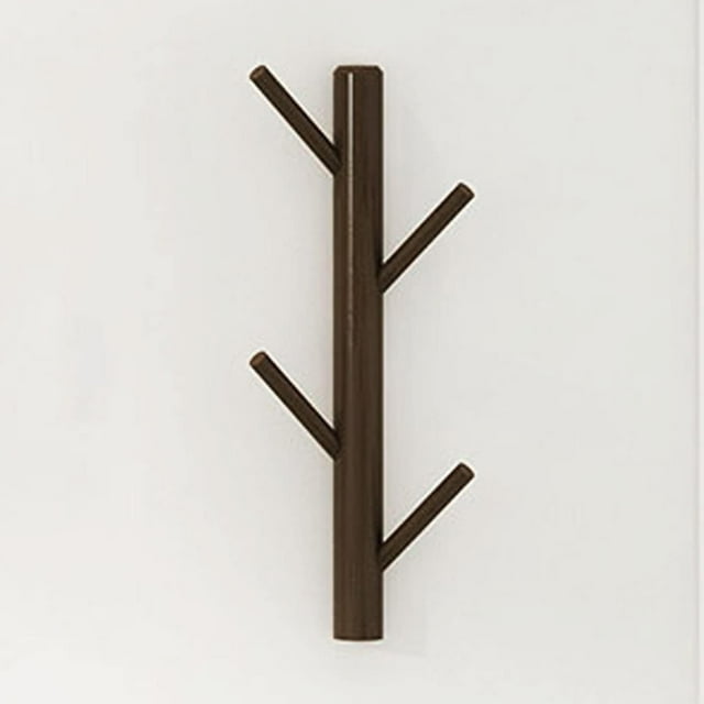 Vertical Coat Rack Wall Mounted, Wooden Coat Hook Rack, 4 Hooks Tree