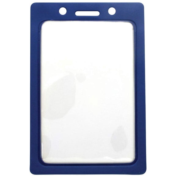 Vertical Color-Frame Badge Holder - Clear Vinyl Window Protector with Color Border for Single Credit Card Size Key Cards and Badges by Specialist ID (Blue)
