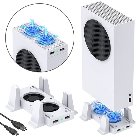 Vertical Cooling Fan Stand Fit for Xbox Series S Console, TSV Dual Purpose Cooler System Dock w/ Dual High-Speed Fans, 3 Levels Adjustable Speed & 2 USB Ports Charging & Data Syncing