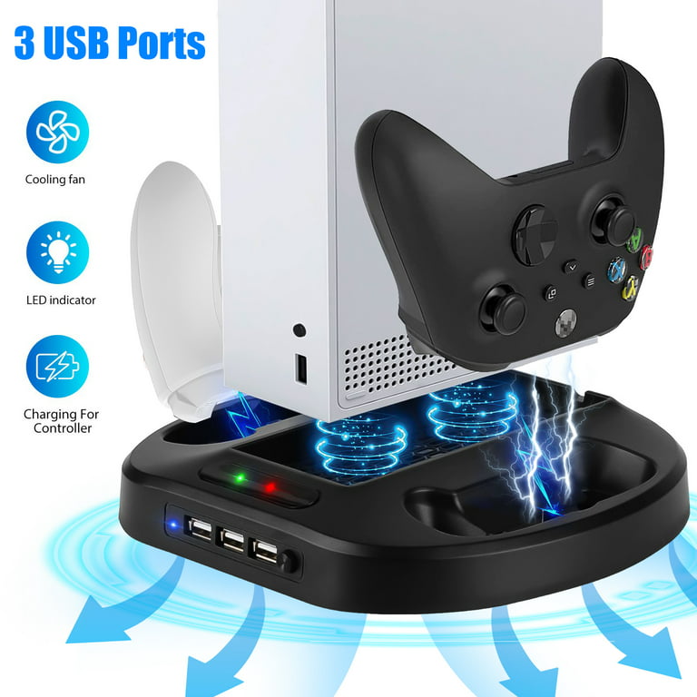 Charger Stand with Cooling Fan for Xbox Series S Console and  Controller,Vertical Dual Charging Dock Accessories with 2 x 1400mAh  Rechargeable Battery