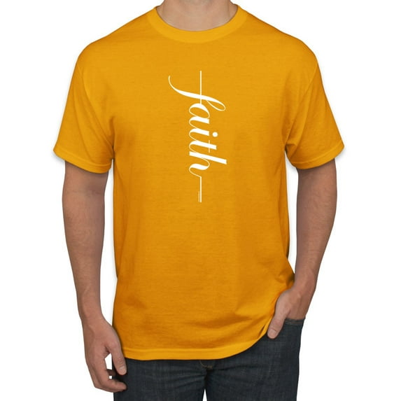 Vertical Cross Christian Faith Inspirational/Christian Men's Graphic T-Shirt, Gold, Large