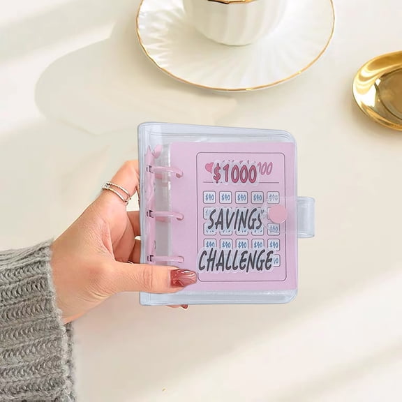 Vertical Deposit Savings Binder, Three-Hole Iron Clip PVC Loose-Leaf Storage Album, 23-Page Small Card Book Money Envelopes Organizer for Cash Budgeting, 11.5×11.5×2.3cm