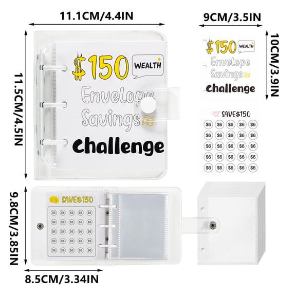 Vertical Deposit Savings Organizer - PVC Loose-leaf Money Saving Envelopes with Iron Clip - Storage Binder for Efficient Cash Management