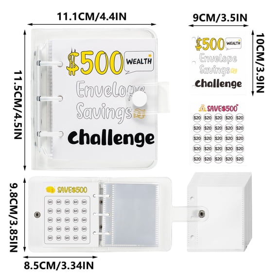 Vertical Deposit Savings Organizer - PVC Loose-leaf Money Saving Envelopes with Iron Clip - Storage Binder for Efficient Cash Management