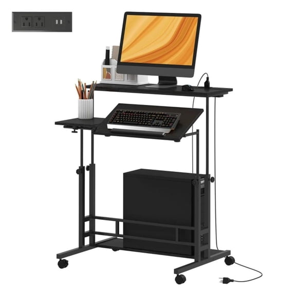 Vertical Desk, Home Office Computer Desk with Adjustable Height, Tilting Desktop & Charging Station - Black Study Desk for Home, Studio, Classroom