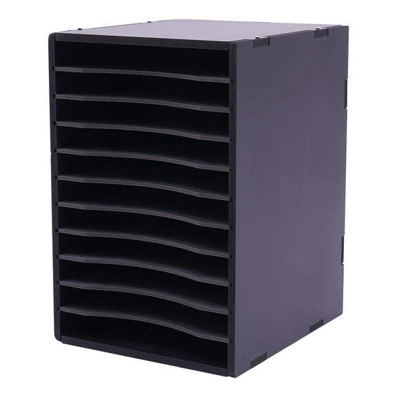 Vertical Desktop Sorter 11 Slots, Black Mail Organizer Vertical File Organizer, PVC Paper Sorter Organizer with 11 Adjustable Compartments, Construction Paper Storage Mailbox for Home Office Black