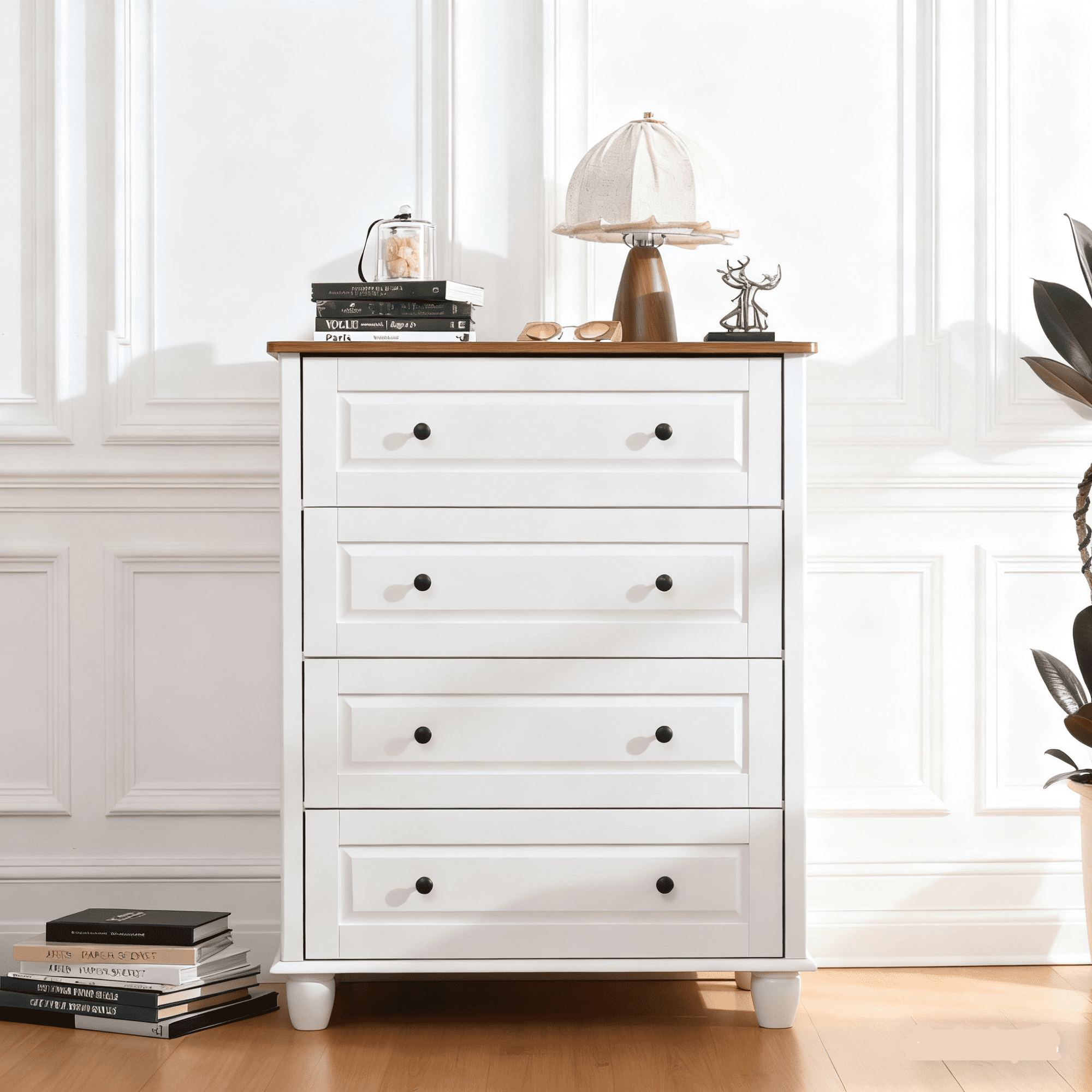 White 4 Drawer Dresser, Wood Bedroom Dresser with Tall Storage Unit, Modern  Wide Chest of Drawers with Metal Handles Large for Closet for Room Living  Room Entry Hallway Furniture - Walmart.com
