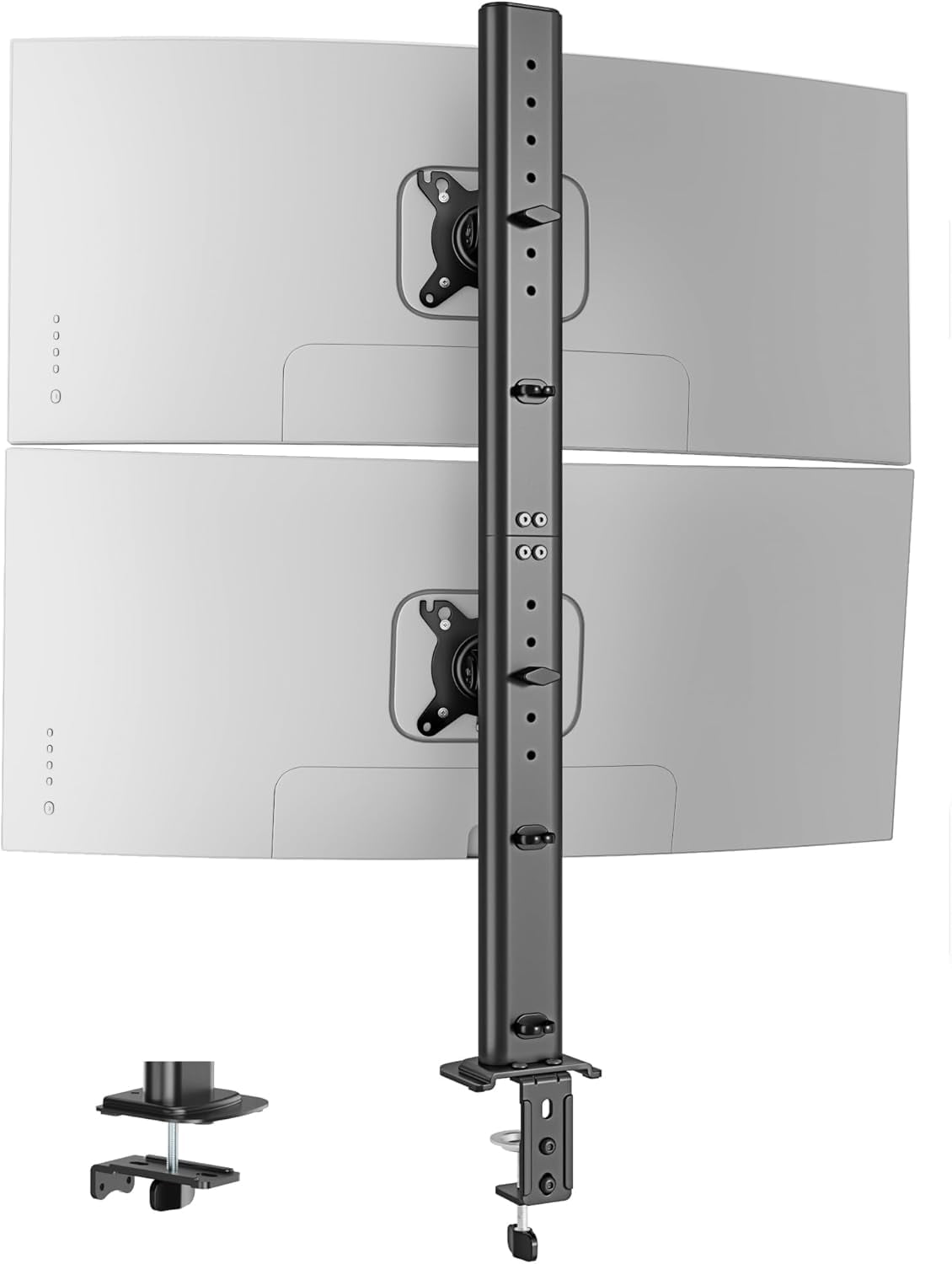 Vertical Dual Monitor Mount for 17–34 in Screens, Stacked Monitor Stand with 33.1 in Extra Tall Pole, Full Motion Height Adjustable Desk Mount, Holds up to 33 lb per Arm, 75/100 VESA, Clamp & Grommet
