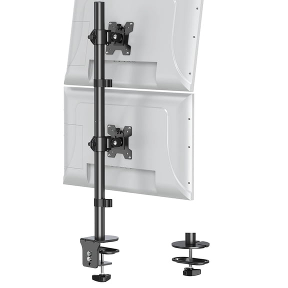 Vertical Dual Monitor Stand, Stacked Monitor Mount for 2 Screen Max 32 inches, Computer Monitor Arm Holds up to 17.6 lbs Each, Height Adjustable, Swivel, Tilt Monitor Desk Mount, VESA 75/100