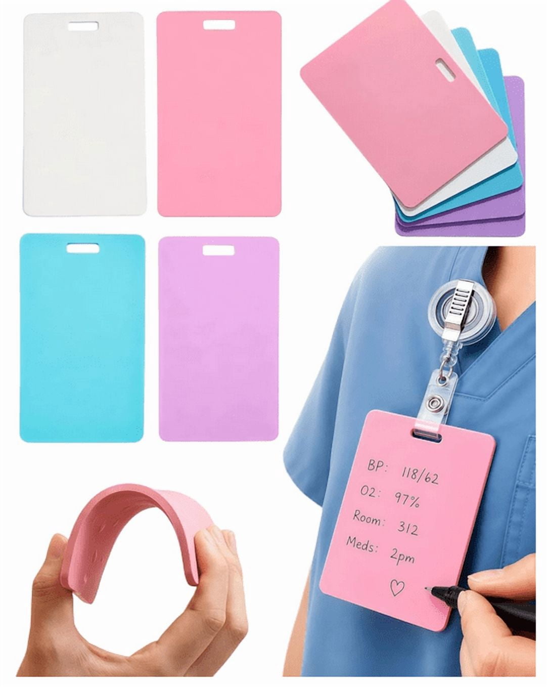 Erasable Badge Notes,Reusable ID Card Badge Reel Notepad, Ballpoint Pen ...
