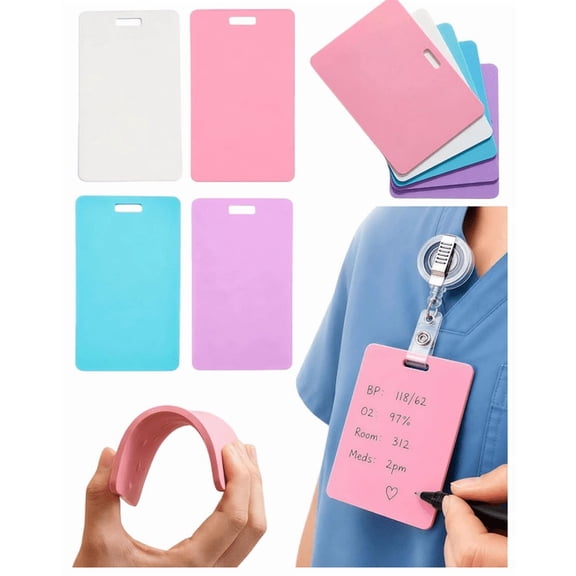 Erasable Badge Notes,Reusable ID Card Badge Reel Notepad, Ballpoint Pen Write & Alcohol Wipeable,Quick Report Note Pad for Nurses, Doctors Pink,Purple,Blue,White