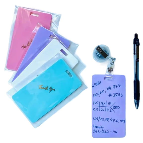 Vertical Erasable Badge Note, Reusable Silicone Erasable Notepad Badge Set, 4Pcs Mini Whiteboard Clipboard with Badges Clip & Pen Accessory for Nurses Doctors Teachers Caregivers