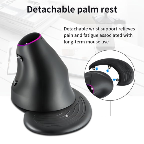 Vertical Ergonomic Mouse 2.4G Bluetooth Wired TriMode Removable Palm Rest Rechargeable with LED Lighting Portable for Laptop PC Tablet (Adult Gift)