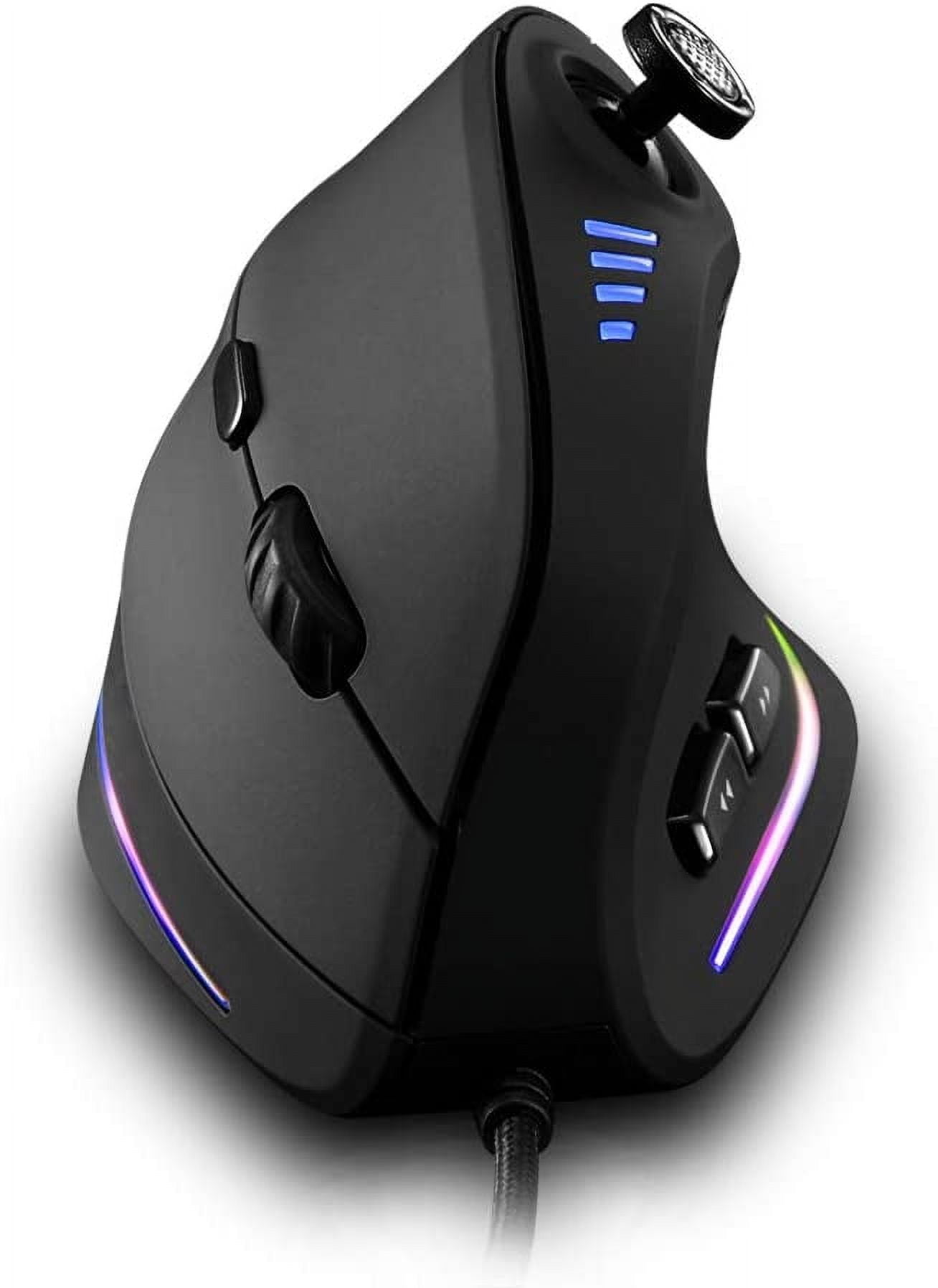 Vertical Ergonomic Wired Gaming Mouse, 5 Direction Rocker, 10000 DPI High Precision, 11 Programmable Buttons RGB Mouse for PC Laptop Computer Gamer