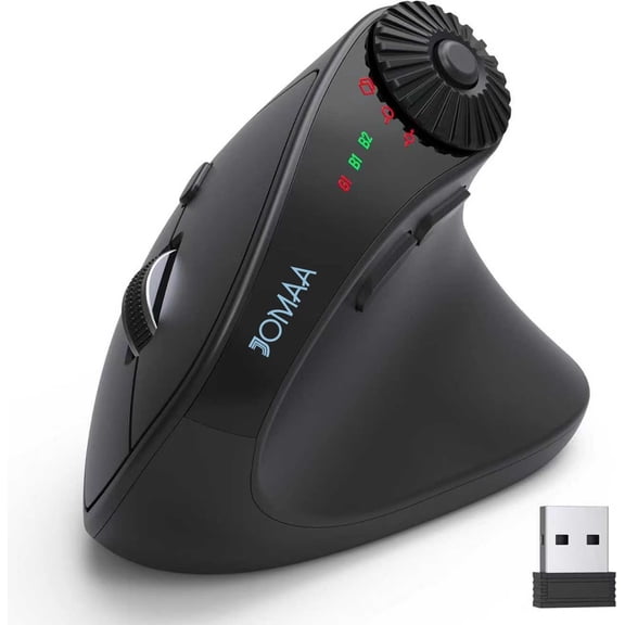 Vertical Ergonomic Wireless Mouse, 2.4G Bluetooth Dual Mode, 6 Clicky Keys, Multi-Functional Knob, 4000 DPI Adjustable for PC Laptop