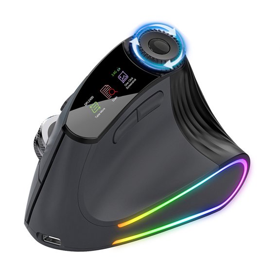 Vertical Ergonomic Wireless Mouse, Bluetooth & 2.4G USB, Rechargeable, 4800DPI, RGB Backlit, Speed Scroll Wheel, Multi-Function Adjustable Knob, Silent Click