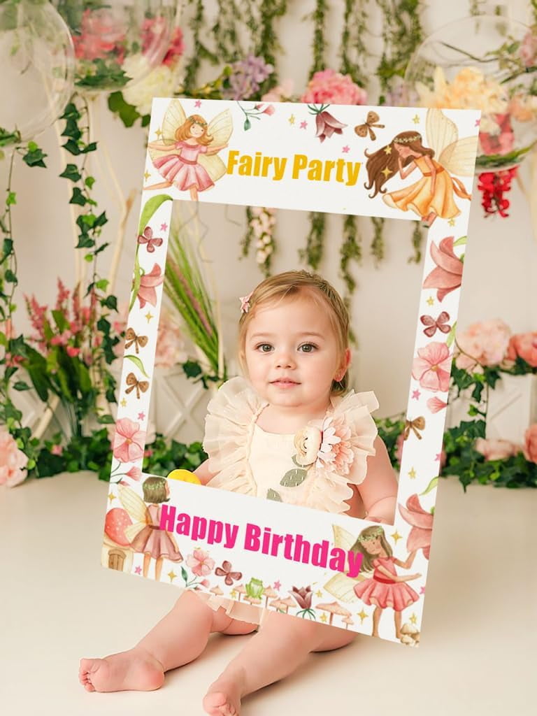 Vertical Fairy Party Comparison Photo Frame Props - Flower Butterfly Theme Background Panel Dream Garden Party Decoration