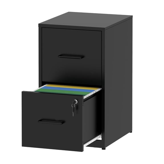 Vertical File Cabinet, 2 Drawer Lockable Filing Cabinet for Home Office, Heavy Duty Steel Vertical File for Hanging Letter/Legal/A4, Assembly Required, Black