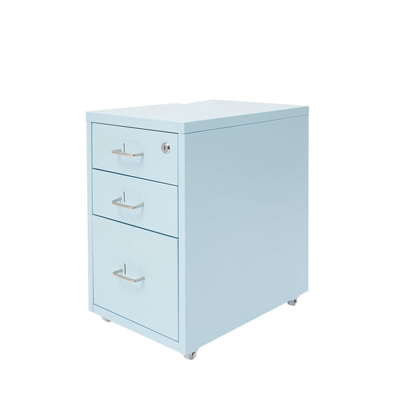 Vertical File Cabinet, 3 Drawer Locking Filing Cabinet for Home Office, Metal Small Storage Unit with Lock for Study, Blue, 11"W x 16"D x 18.3"H