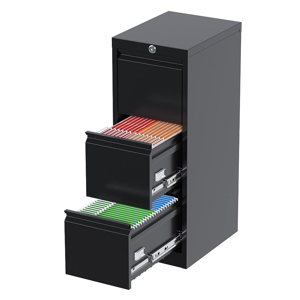 Vertical File 3 Drawers, Office Filing with Lock, Metal