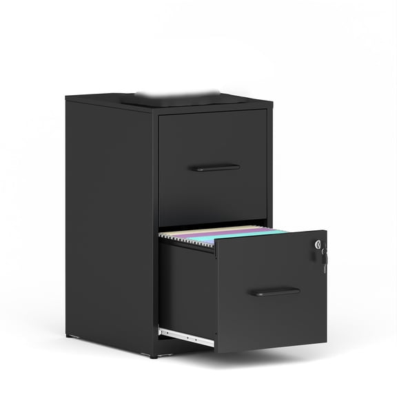 Vertical File Cabinet with Lock, 2 Drawer Filing Cabinet for Home Office Heavy Duty Storage, Keeps Letter Size Files Organized, Black