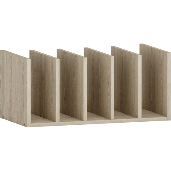 Vertical File Organizer with Five Tiered Compartments, Wood Desk Book Organizer with Storage Compartments for Office, Dorm, Classroom, Brown