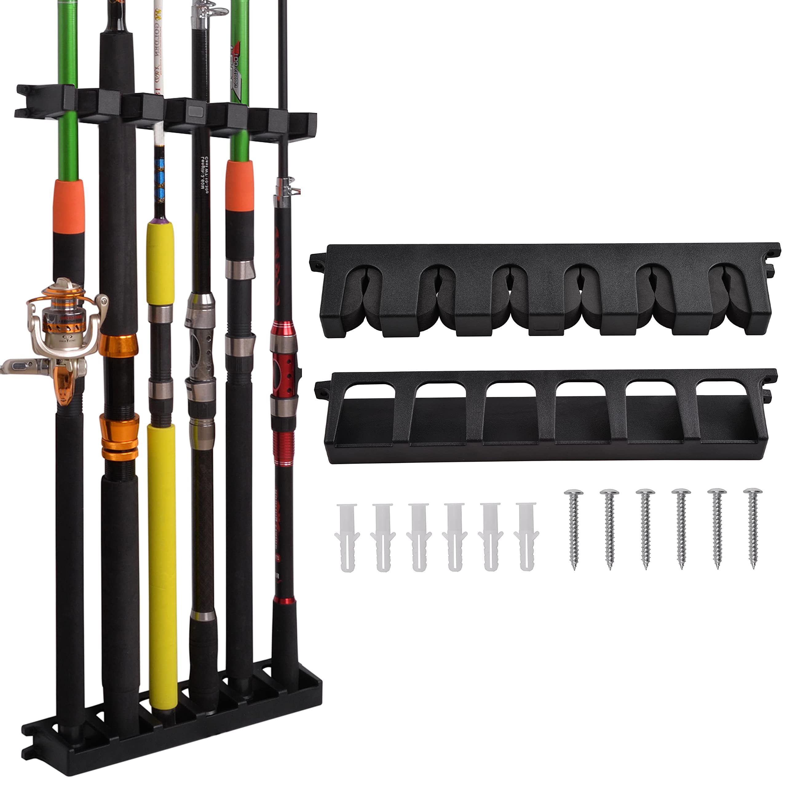 Vertical Fishing Rod Holders for Wall, Horizontal Fishing Rod Rack Wall  Mount Fishing Pole Holder for Garage Holds up to 6 Rods or Combos (Black  Small