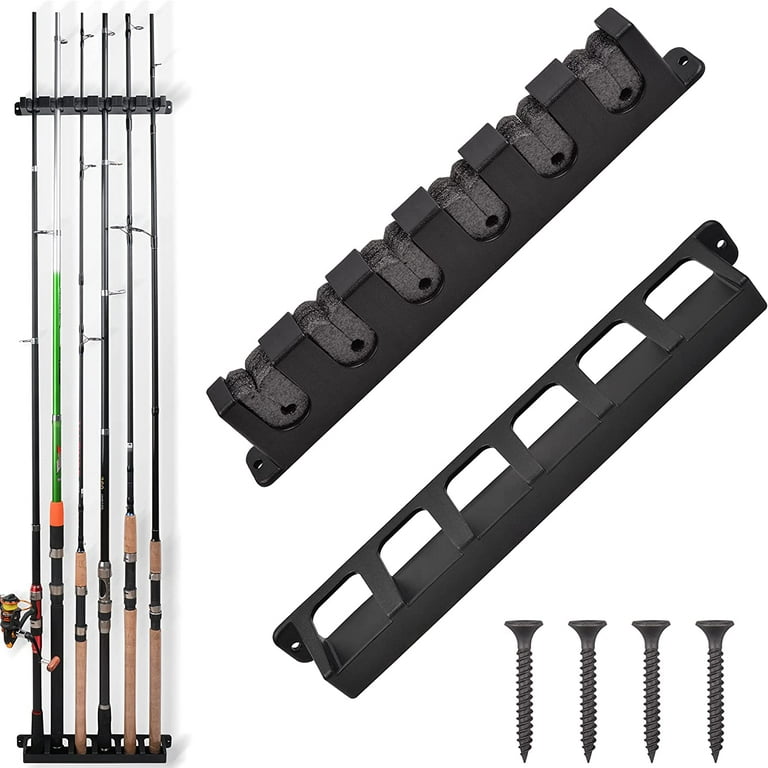 Vertical Fishing Rod Rack, Fishing Pole Holder Wall Mount Fishing Pole Holder Storage 6 Rod Wall Rack for Garage (Black) Vertical Fishing Rod Rack, Fishing Pole Holder Wall Mount Fishing Pole Holder Storage 6 Rod Wall Rack for Garage (Black)